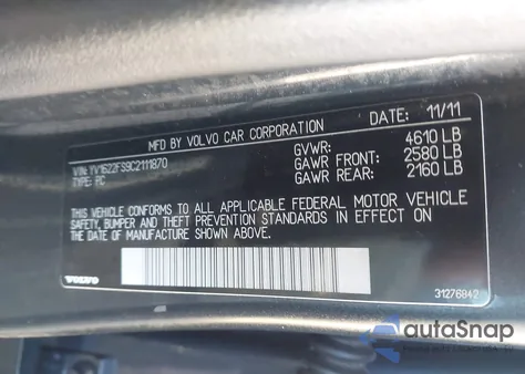 2012 Volvo S60 T5 from USA, damaged, VIN YV1622FS9C2111870